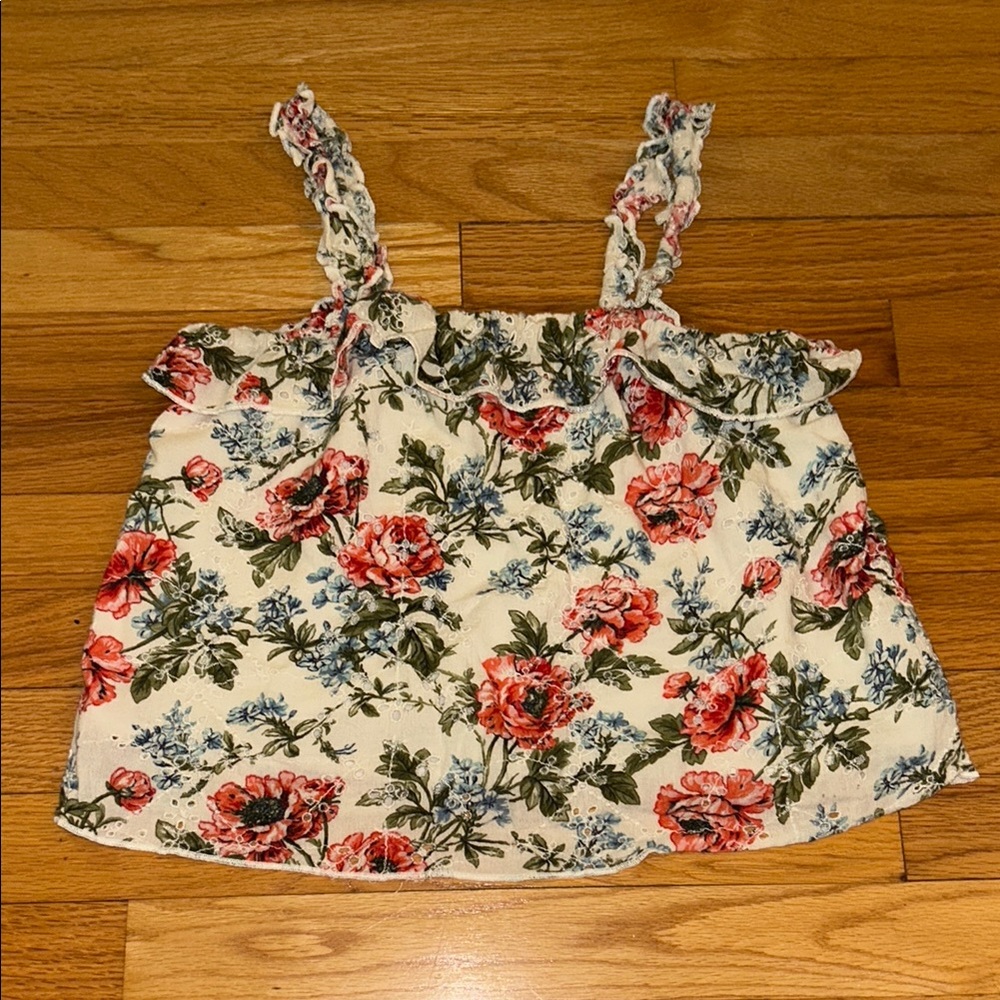 American Eagle Outfitters Floral Lace Trim Top